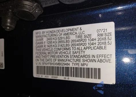 2021 Honda Passport Awd Elite from USA, damaged, VIN 5FNYF8H0XMB029484